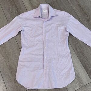 Brioni Dress Shirt Mens 15.5 Purple Micro Check Cotton Button Down Made in Italy